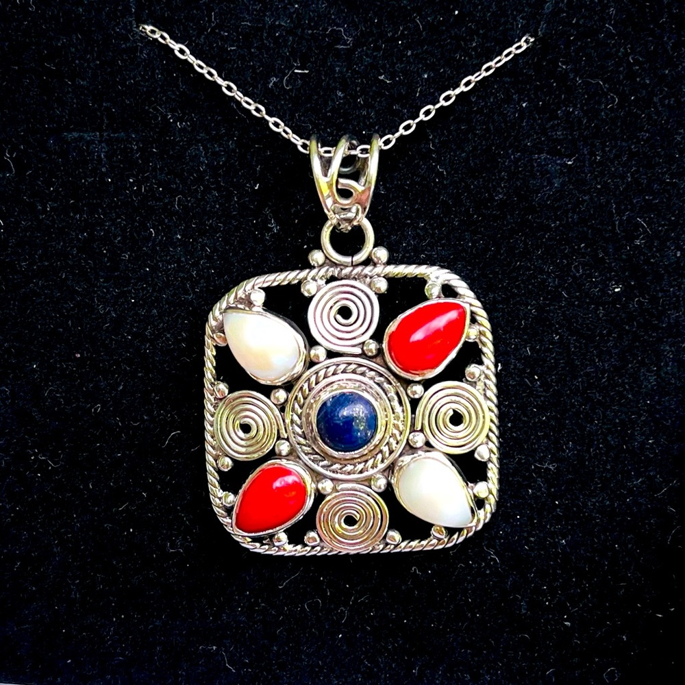 Multi Gemstones Pendant in 925 Sterling Silver